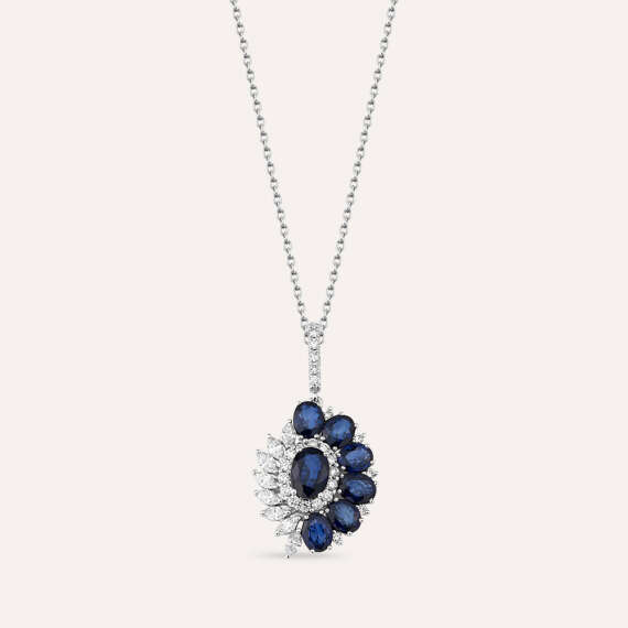 3.81 CT Sapphire and Diamond White Gold Necklace - 1