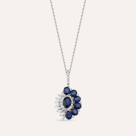 3.81 CT Sapphire and Diamond White Gold Necklace - 2
