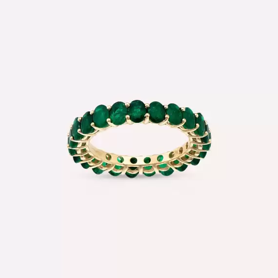 3.93 CT Emerald Yellow Gold Eternity Ring - 1