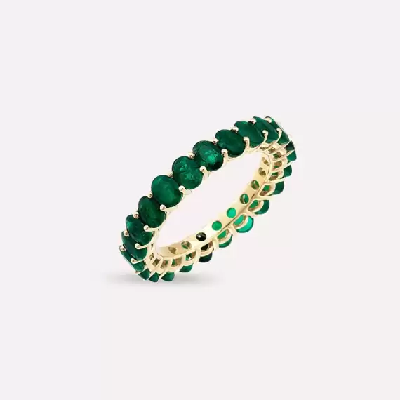 3.93 CT Emerald Yellow Gold Eternity Ring - 4