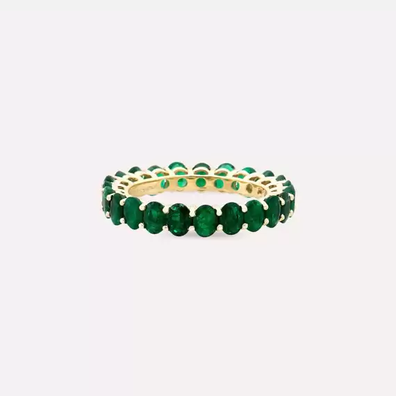 3.93 CT Emerald Yellow Gold Eternity Ring - 5