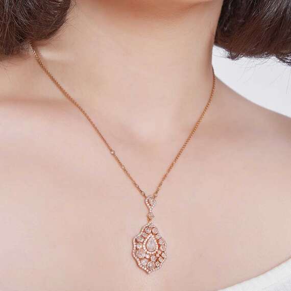 4.11 CT Rose Cut Diamond Yellow Gold Necklace - 5