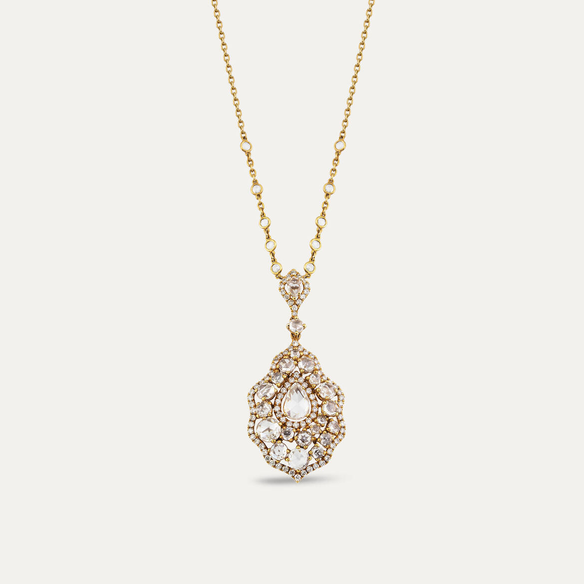 4.11 CT Rose Cut Diamond Yellow Gold Necklace