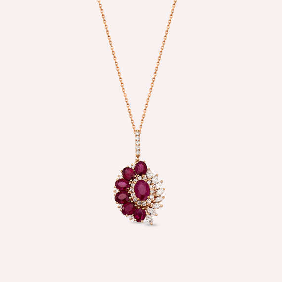 4.41 CT Ruby and Diamond Rose Gold Necklace - 1