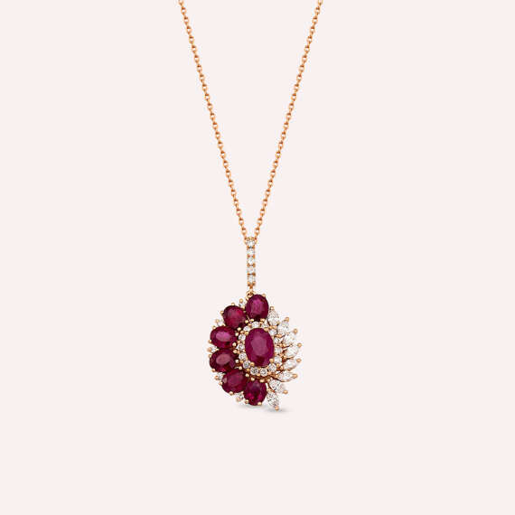 4.41 CT Yakut ve Pırlanta Taşlı Rose Altın Kolye - 1