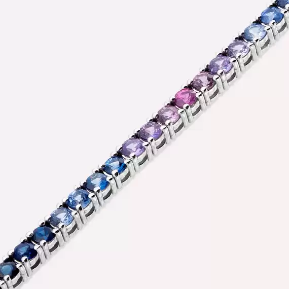 5.55 CT Multicolor Sapphire White Gold Tennis Bracelet - 4