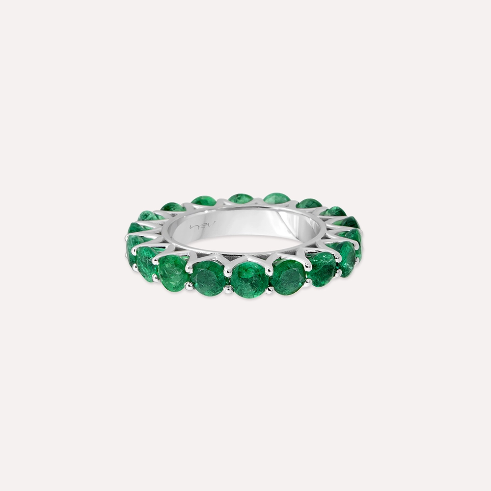 6.03 CT Emerald White Gold Eternity Ring - 4