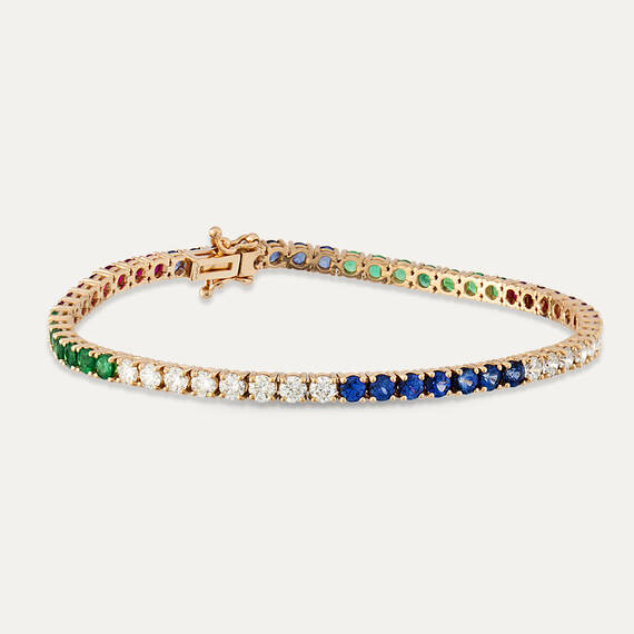 6.10 CT Sapphire, Emerald and Diamond Tennis Bracelet - 3