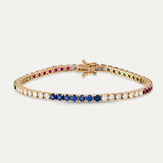 6.10 CT Sapphire, Emerald and Diamond Tennis Bracelet - 1