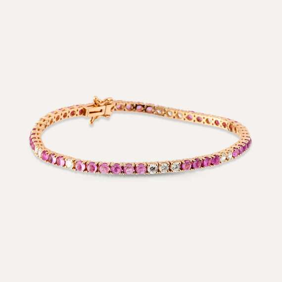 6.25 CT Pink Sapphire and Diamond Tennis Bracelet - 4