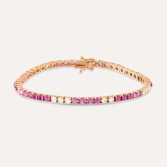 6.25 CT Pink Sapphire and Diamond Tennis Bracelet - 1