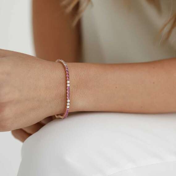 6.25 CT Pink Sapphire and Diamond Tennis Bracelet - 2