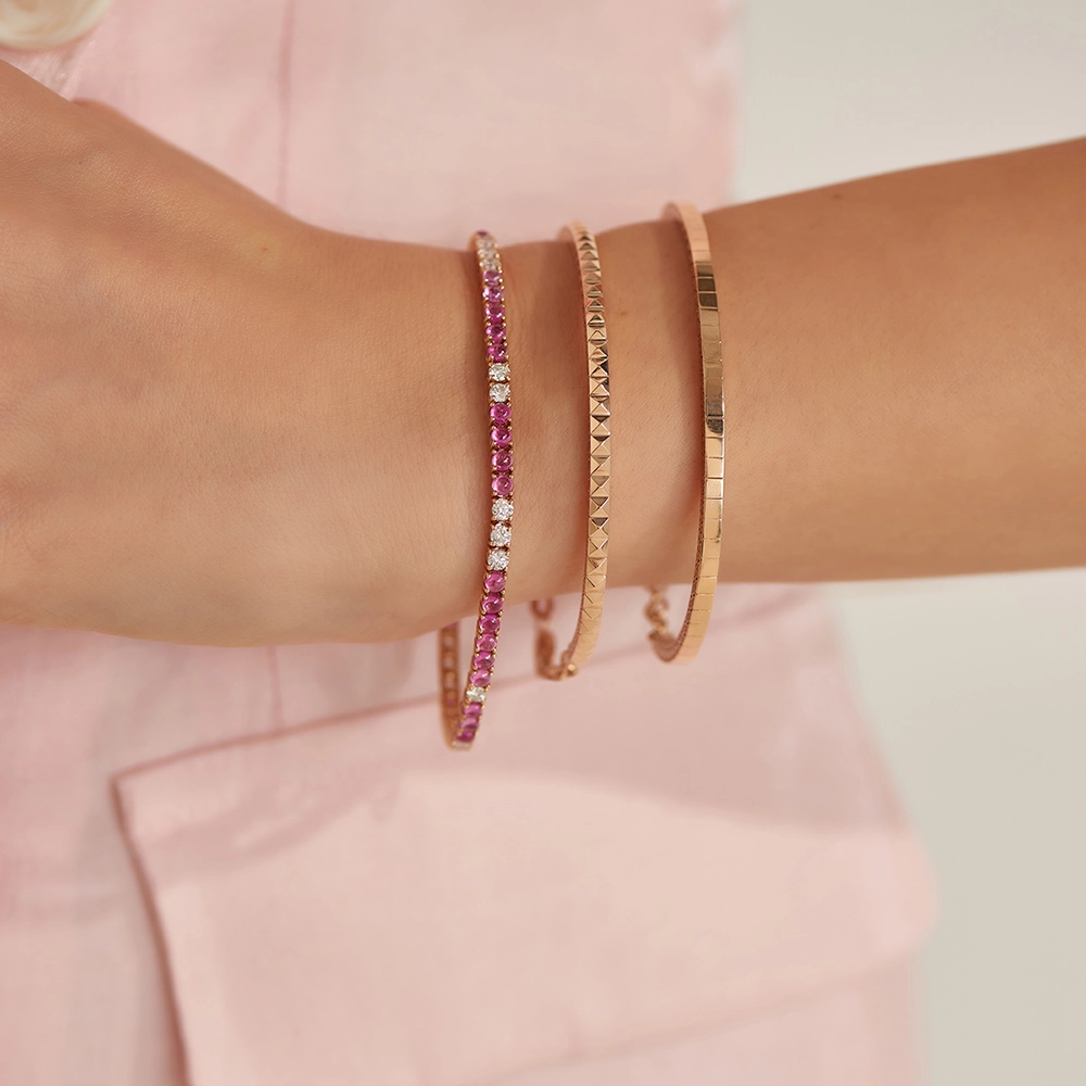 6.25 CT Pink Sapphire and Diamond Tennis Bracelet - 3