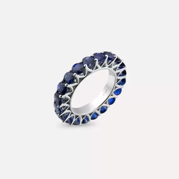 6.94 CT Sapphire White Gold Eternity Ring - 3
