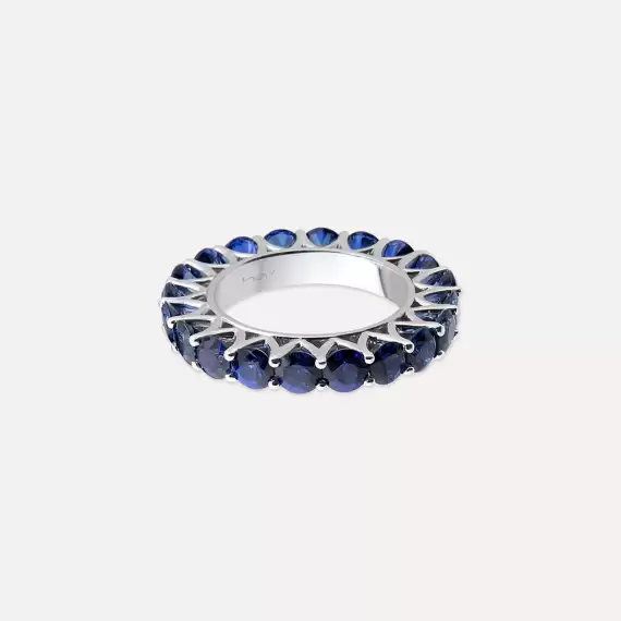 6.94 CT Sapphire White Gold Eternity Ring - 4