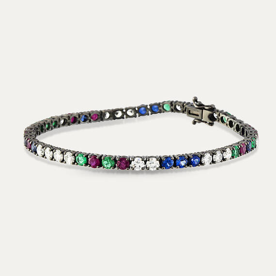 7.58 CT Sapphire, Emerald, Ruby and Diamond Tennis Bracelet - 3
