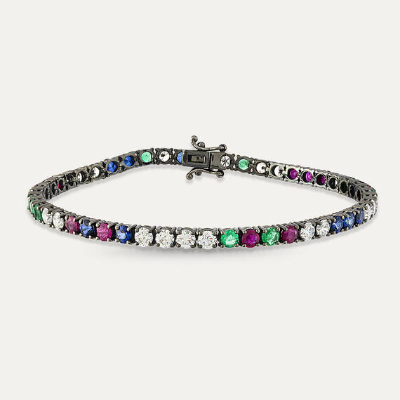 7.58 CT Sapphire, Emerald, Ruby and Diamond Tennis Bracelet - 1