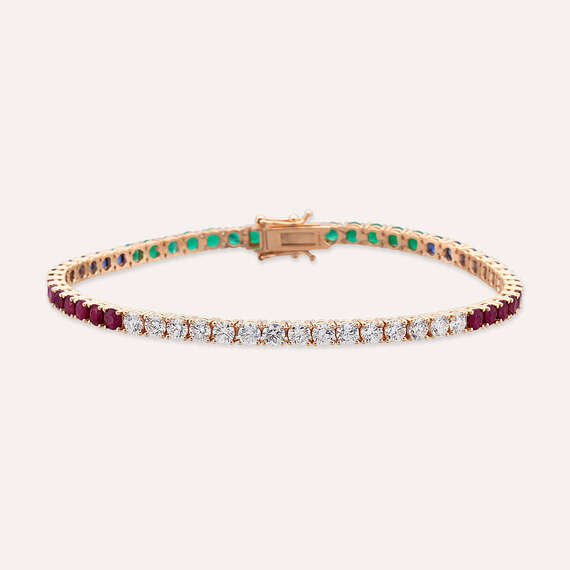 7.99 CT Colorful Rose Gold Tennis Bracelet - 1