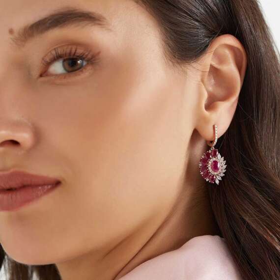 8.90 CT Ruby and Diamond Rose Gold Earring - 2