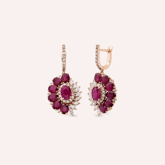 8.90 CT Ruby and Diamond Rose Gold Earring - 1