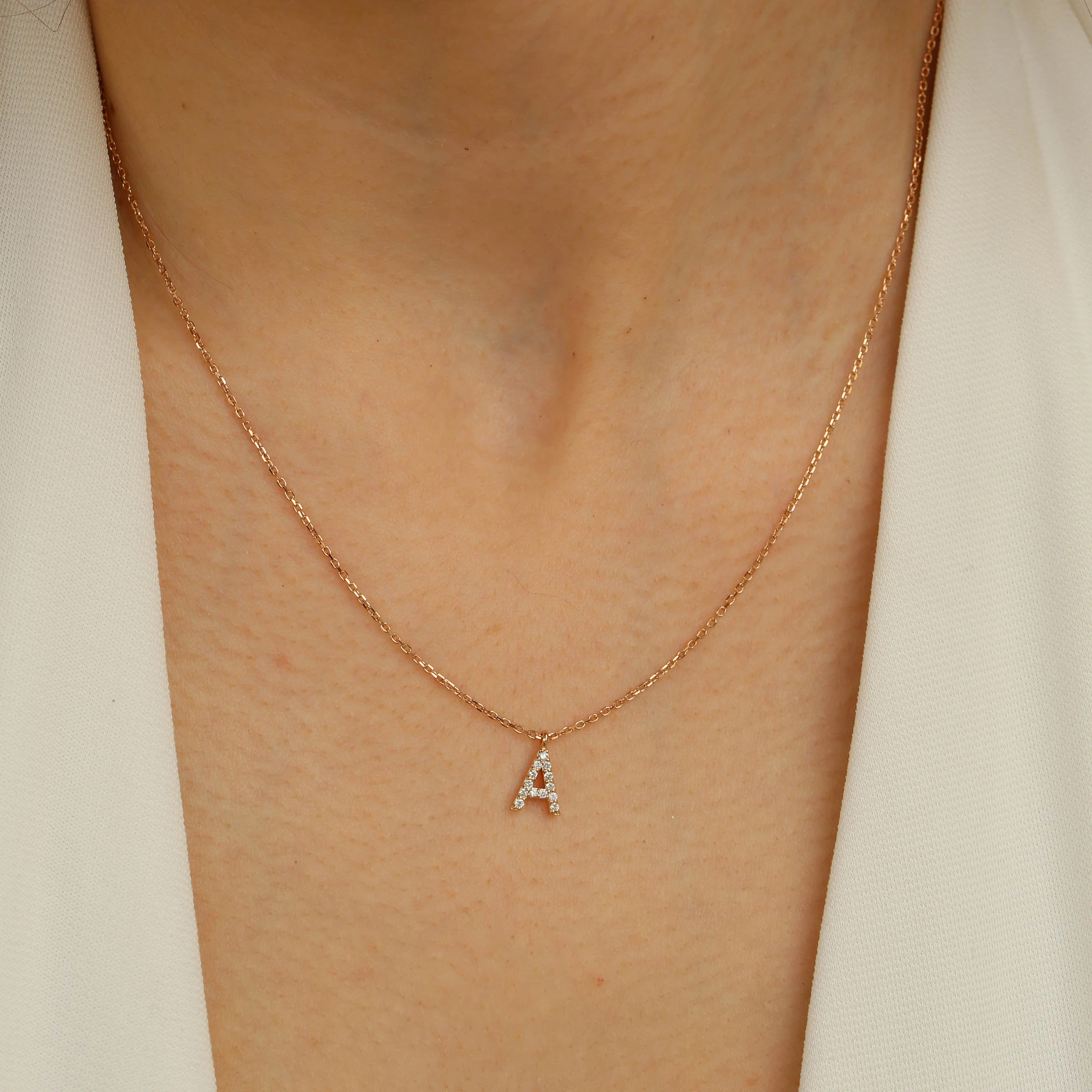 A Harf 0.08 CT Pırlanta Taşlı Rose Altın Kolye - 3