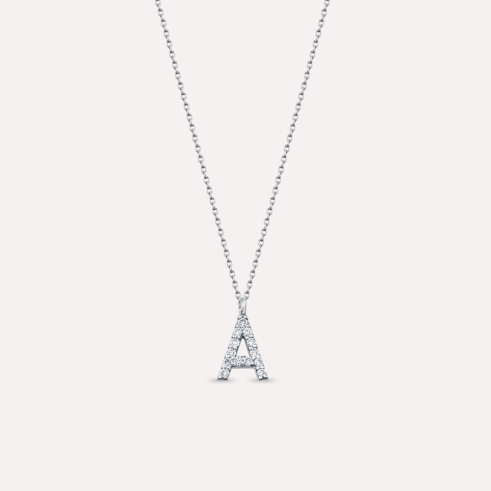 A Letter 0.09 CT Diamond White Gold Necklace - 1