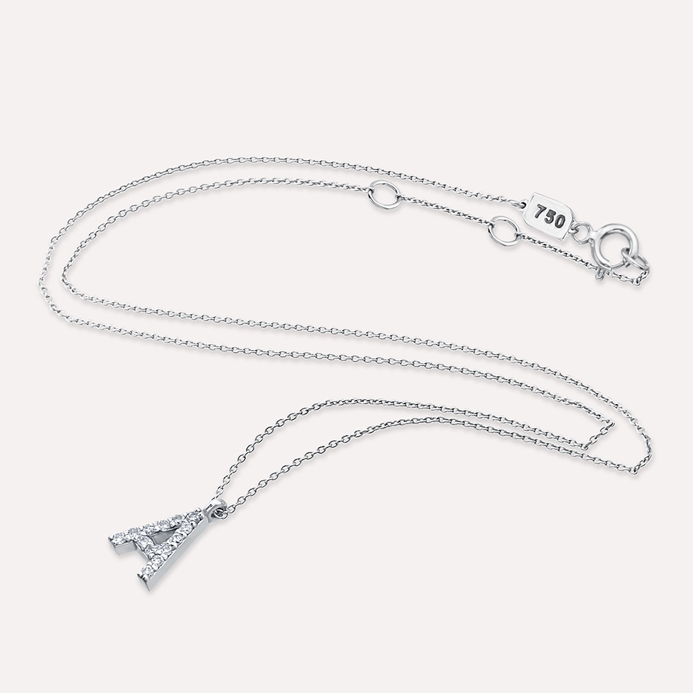 A Letter 0.09 CT Diamond White Gold Necklace - 4