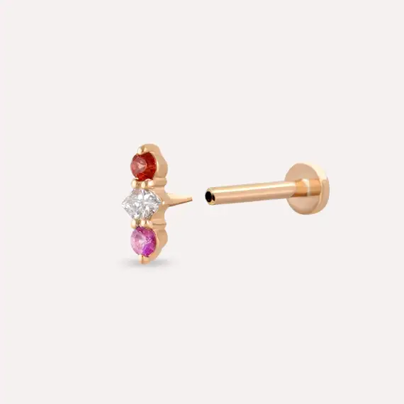 Abacus Multicolor Safir ve Pırlanta Taşlı Rose Altın Piercing - 4