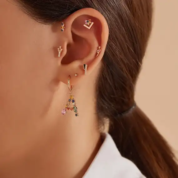 Abacus Multicolor Safir ve Siyah Pırlanta Taşlı Rose Altın Piercing - 2