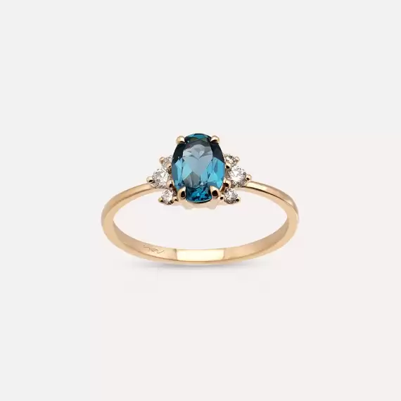 1.02 CT London Blue Topaz ve Pırlanta Taşlı Rose Altın Yüzük - 2