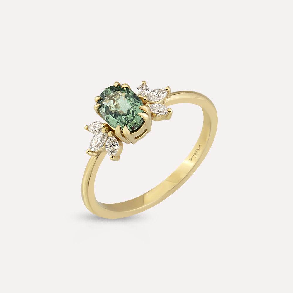 Ada 1.15 CT Green Sapphire and Diamond Yellow Gold Ring - 2
