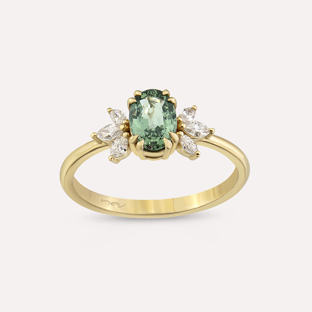 Ada 1.15 CT Green Sapphire and Diamond Yellow Gold Ring - 4