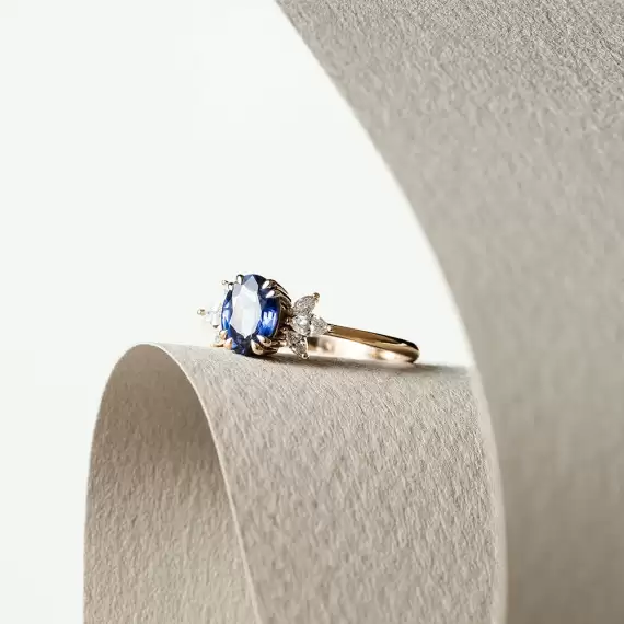 Ada 1.19 CT Sapphire and Marquise Cut Diamond Rose Gold Ring - 1