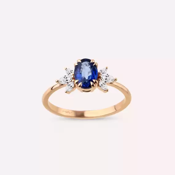 Ada 1.19 CT Sapphire and Marquise Cut Diamond Rose Gold Ring - 3