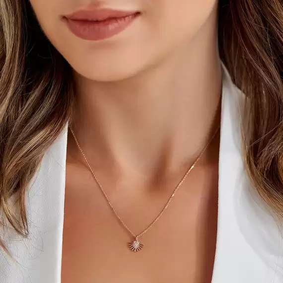 Adhafera Pırlanta Taşlı Rose Altın Kolye - 2
