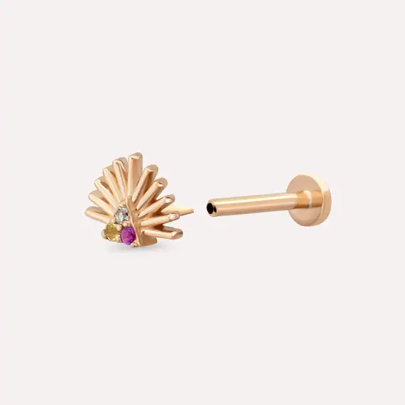 Adhafera Pırlanta ve Multicolor Safir Taşlı Rose Altın Piercing - 6