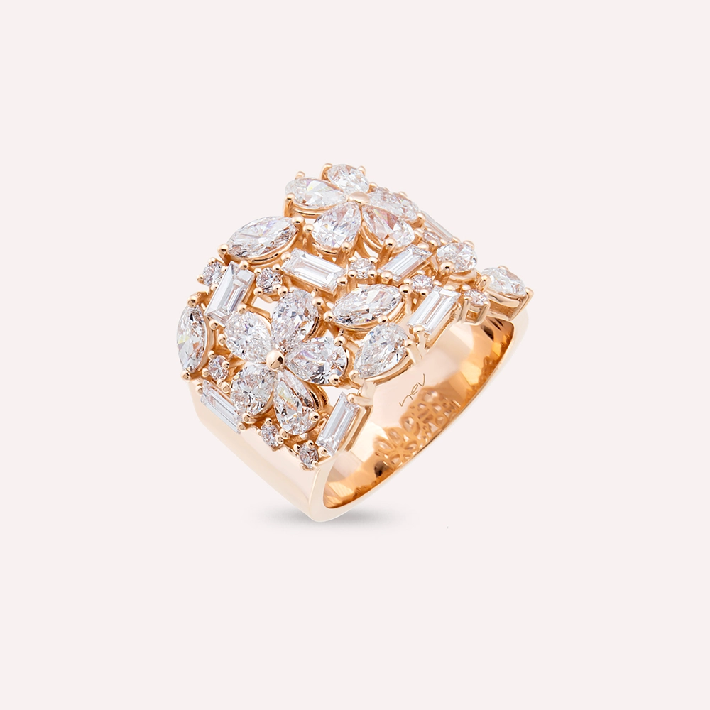Aida 3.89 CT Pear and Marquise Cut Diamond Rose Gold Ring - 3