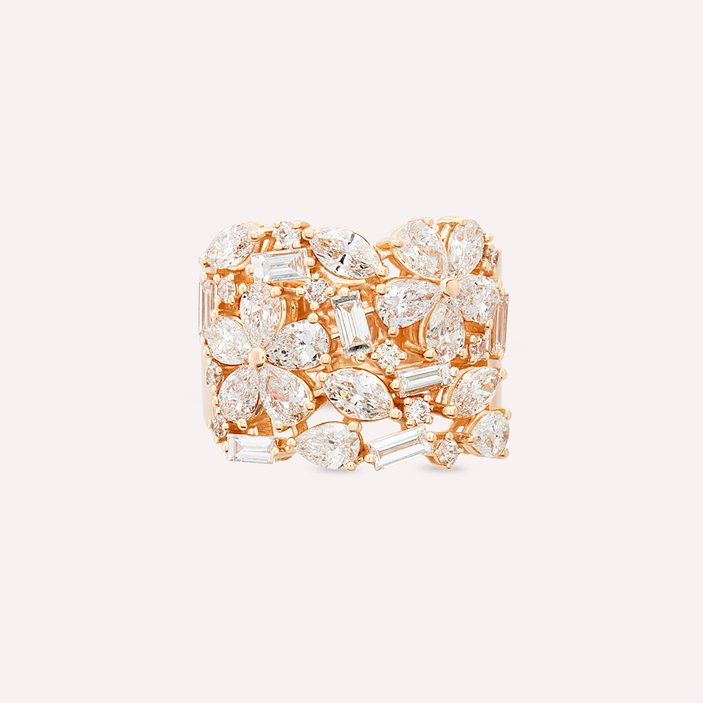 Aida 3.89 CT Pear and Marquise Cut Diamond Rose Gold Ring - 4