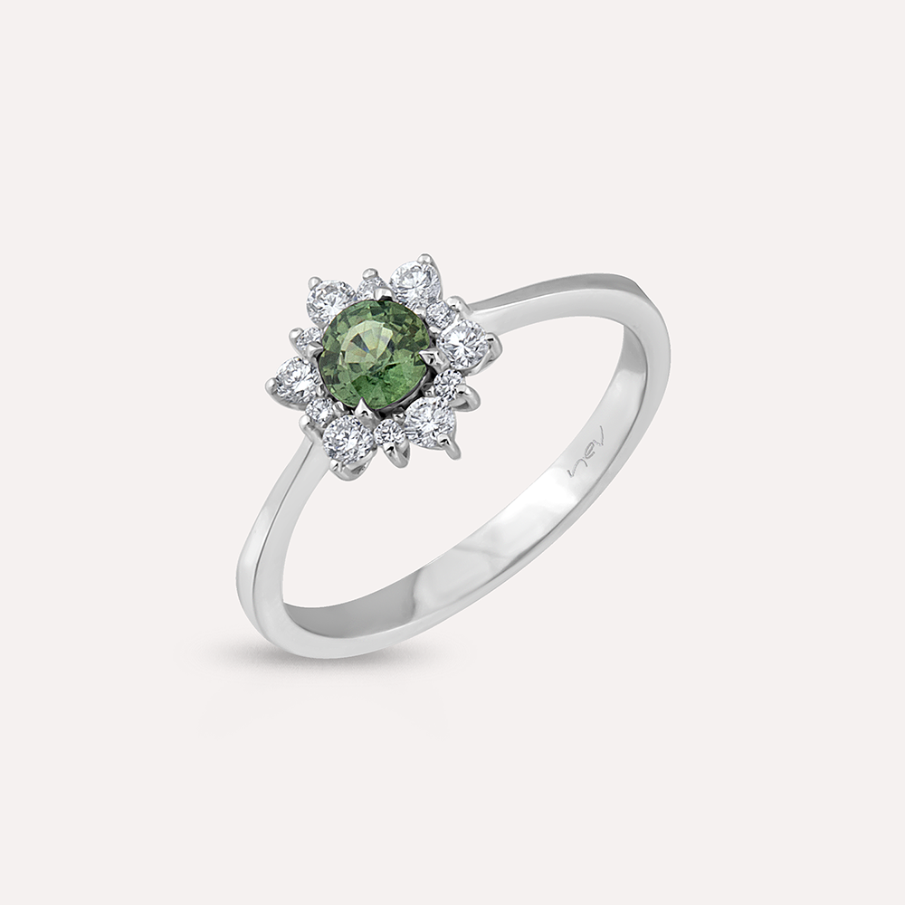 Aisha 0.63 CT Green Sapphire and Diamond White Gold Ring - 1