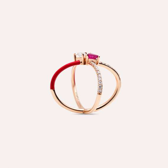 Akis 0.75 CT Diamond and Ruby Red Enamel Ring - 4