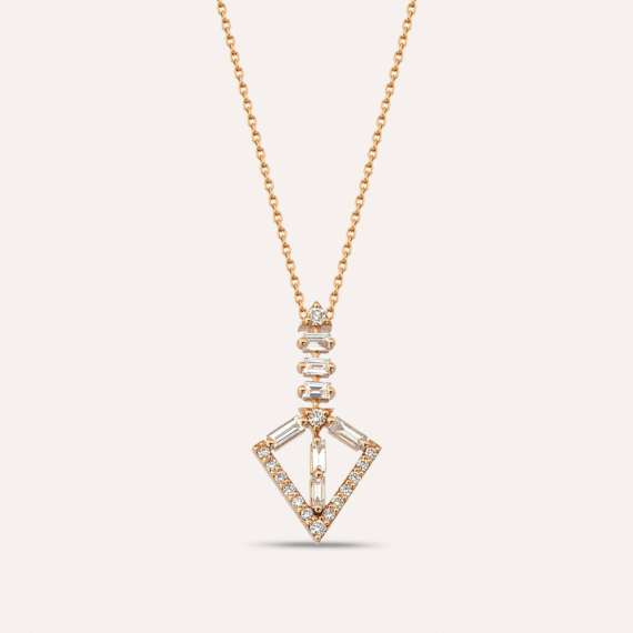Alfa 0.38 CT Baguette Cut Diamond Rose Gold Pendant - 1