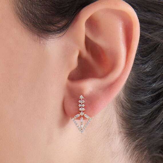 Alfa 0.65 CT Baguette Cut Diamond Rose Gold Earring - 3