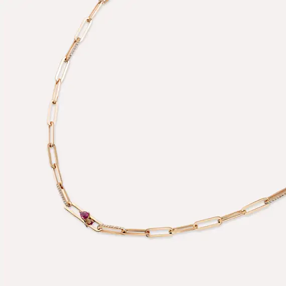 Alida 0.70 CT Ruby and Diamond Rose Gold Necklace - 2