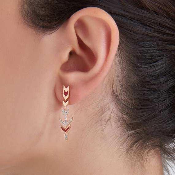 Alioth 0.40 CT Diamond and Red Enamel Earring - 4