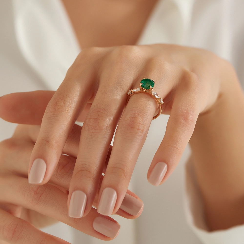 Alvin 2.36 CT Emerald and Diamond Rose Gold Ring