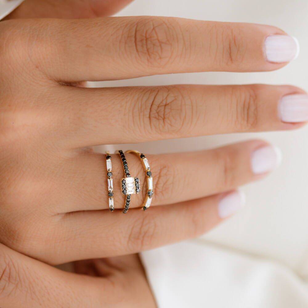 Lines And Gaps Stacking Ring With Black Diamonds - LOLiDE