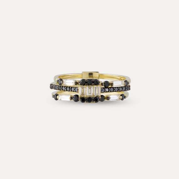 Amaro 0.91 CT Baguette Cut Diamond and Black Diamond Ring - 4