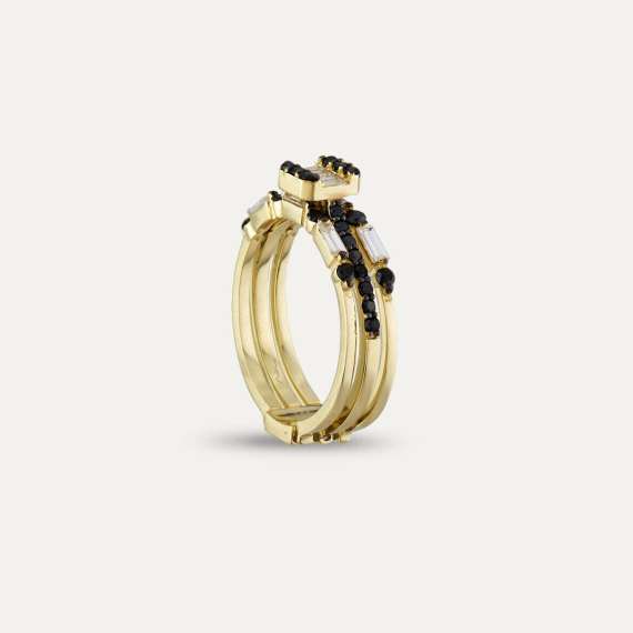 Amaro 0.91 CT Baguette Cut Diamond and Black Diamond Ring - 6
