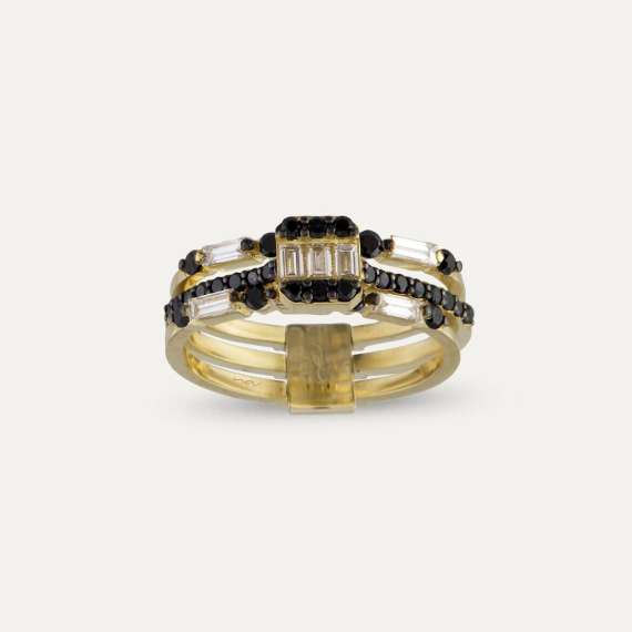 Amaro 0.91 CT Baguette Cut Diamond and Black Diamond Ring - 2