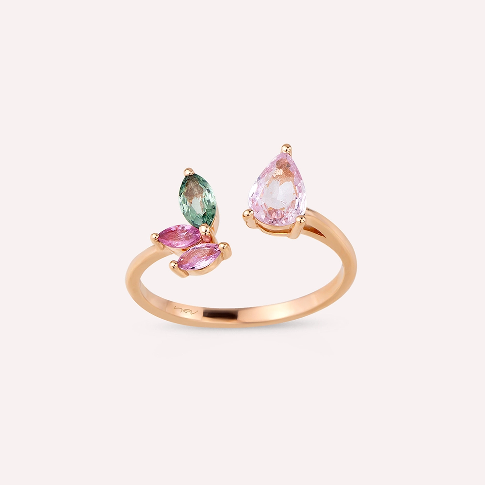 Amore 1.16 CT Multicolor Sapphire Rose Gold Ring - 1